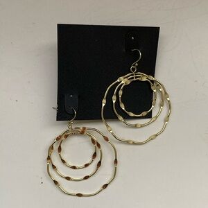 Gold Concentric Dangle Earrings with Textured Finish